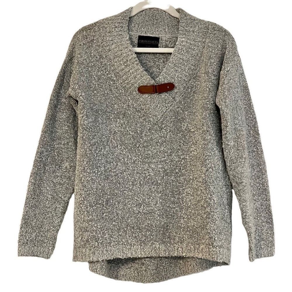 Absolutely Creative Worldwide Gray Sweater Brown Elbow Patch Buckle Small